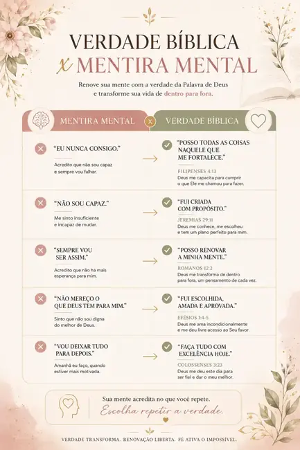 Página interna do material Neuroterapia Bíblica comparando verdade bíblica e mentira mental